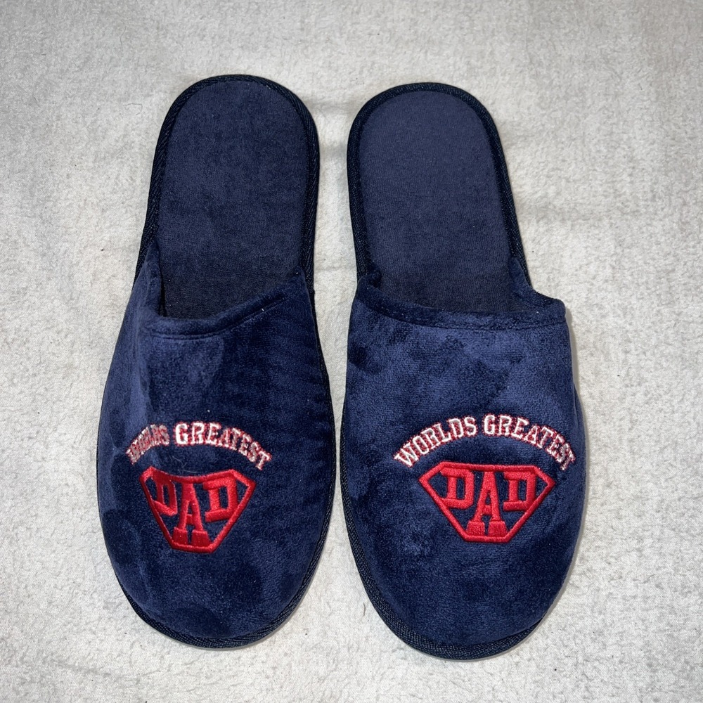 New Slippers Embroidered WORLDS GREATEST DAD' Slides Sandals Shoes Men Sz: 9-10